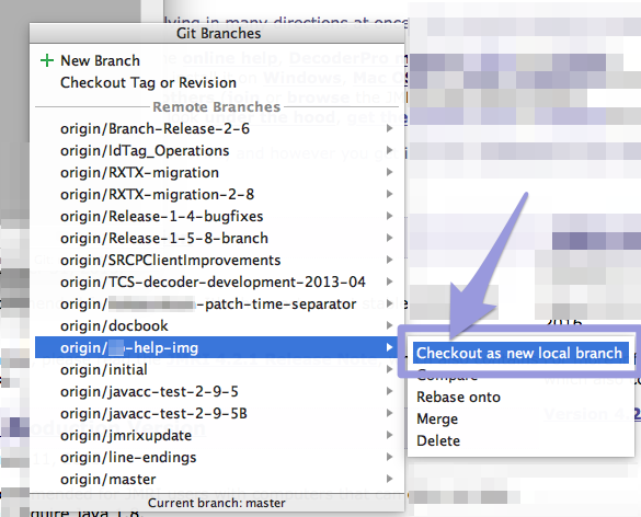 IntelliJ checkout branch