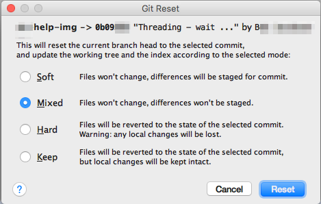 IntelliJ Reset HEAD dialog