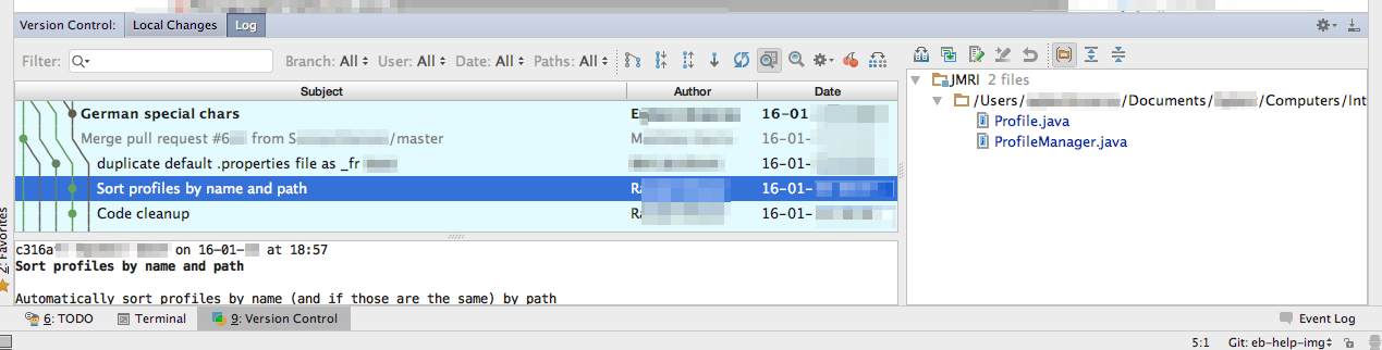 IntelliJ Version Control tab
