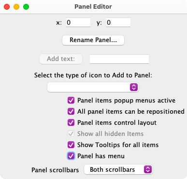 Screen shot of panel editor