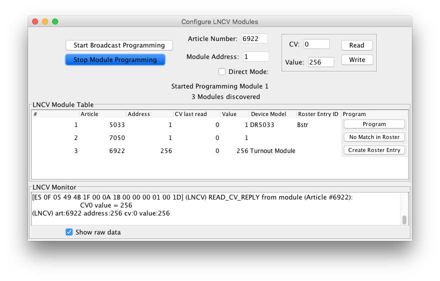 Manage LNCV Modules tool can't find a matching definition