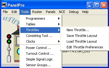 JMRI Throttles sub-menu structure