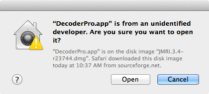 macOS dialog to confirm opening JMRI